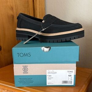 TOMS Black Leather Platform Loafers